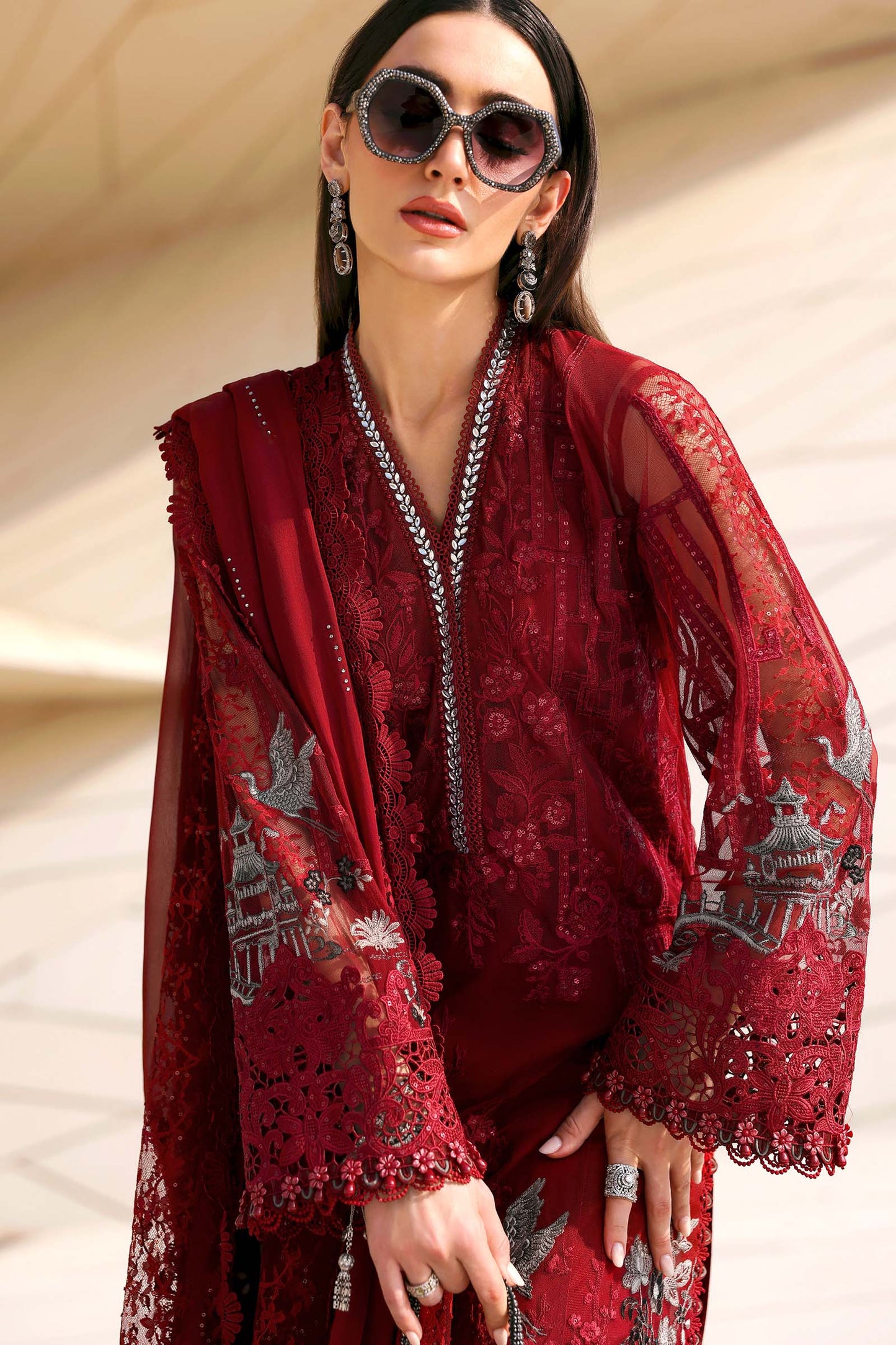 3 Piece Unstitched Embroidered Net Suit In Stock BARCODE:D-2607-A