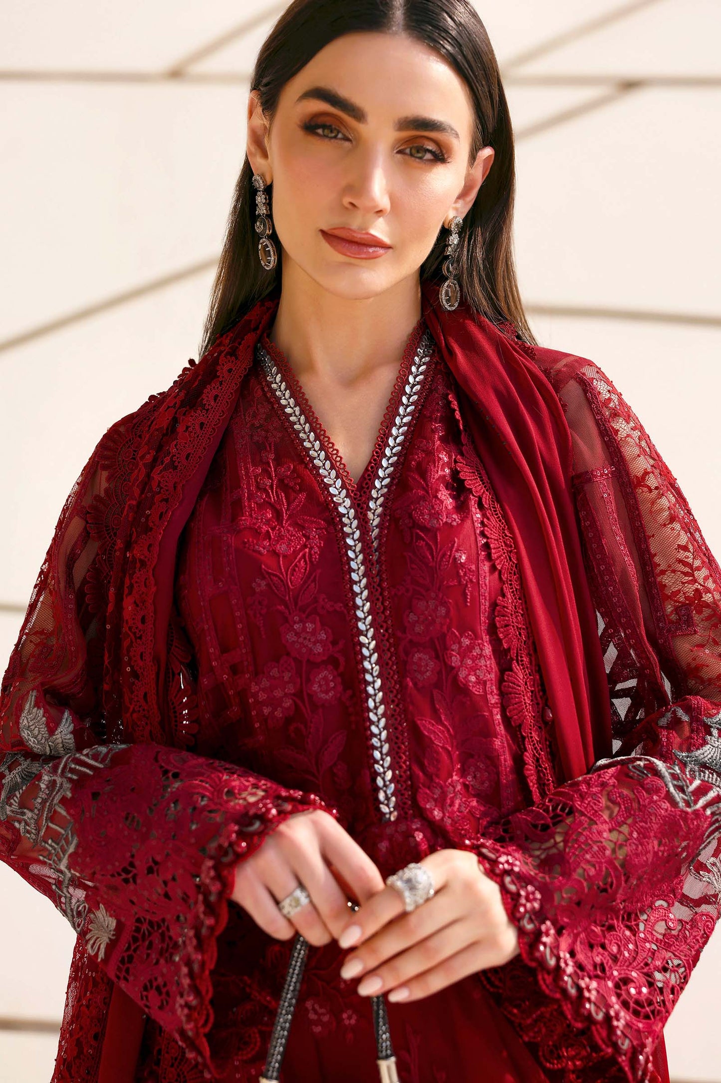 3 Piece Unstitched Embroidered Net Suit In Stock BARCODE:D-2607-A