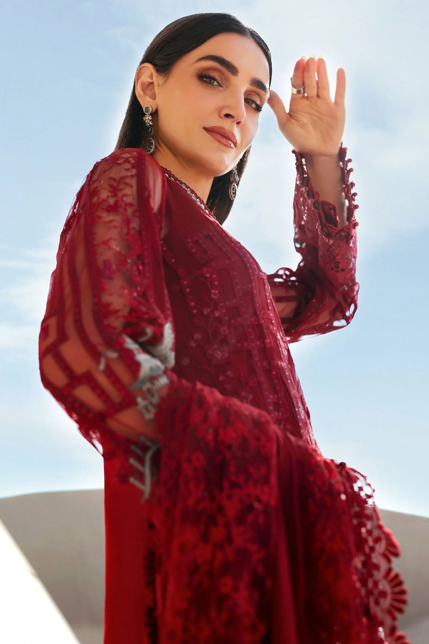 3 Piece Unstitched Embroidered Net Suit In Stock BARCODE:D-2607-A