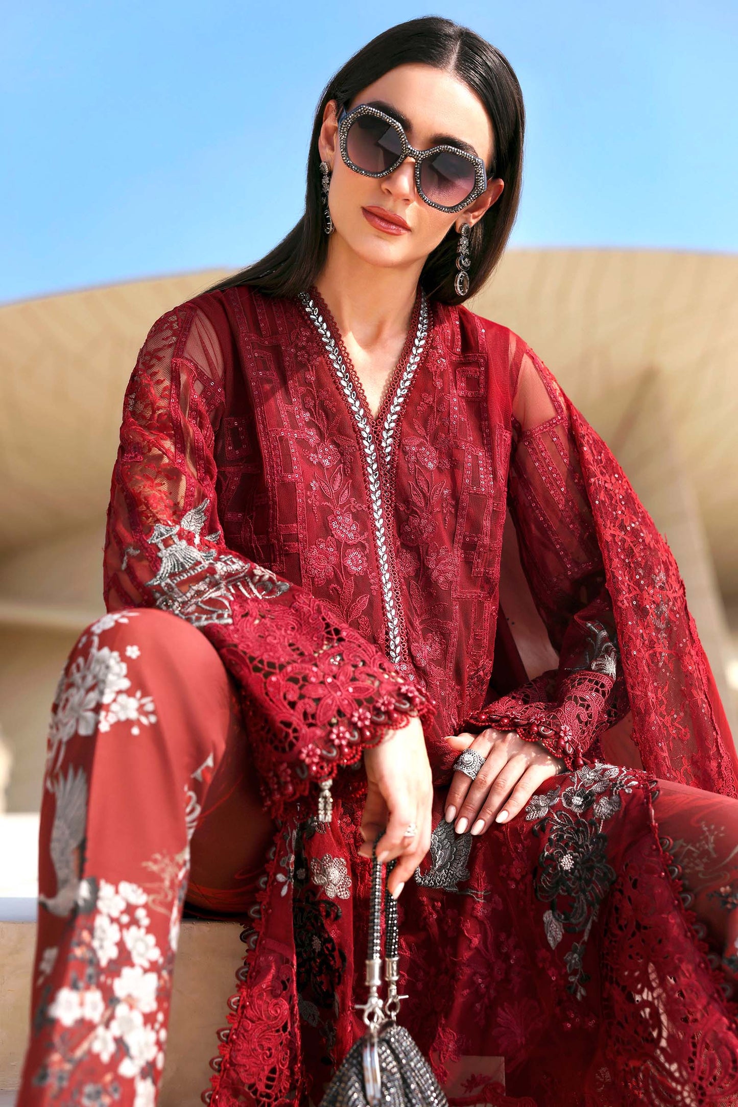 3 Piece Unstitched Embroidered Net Suit In Stock BARCODE:D-2607-A