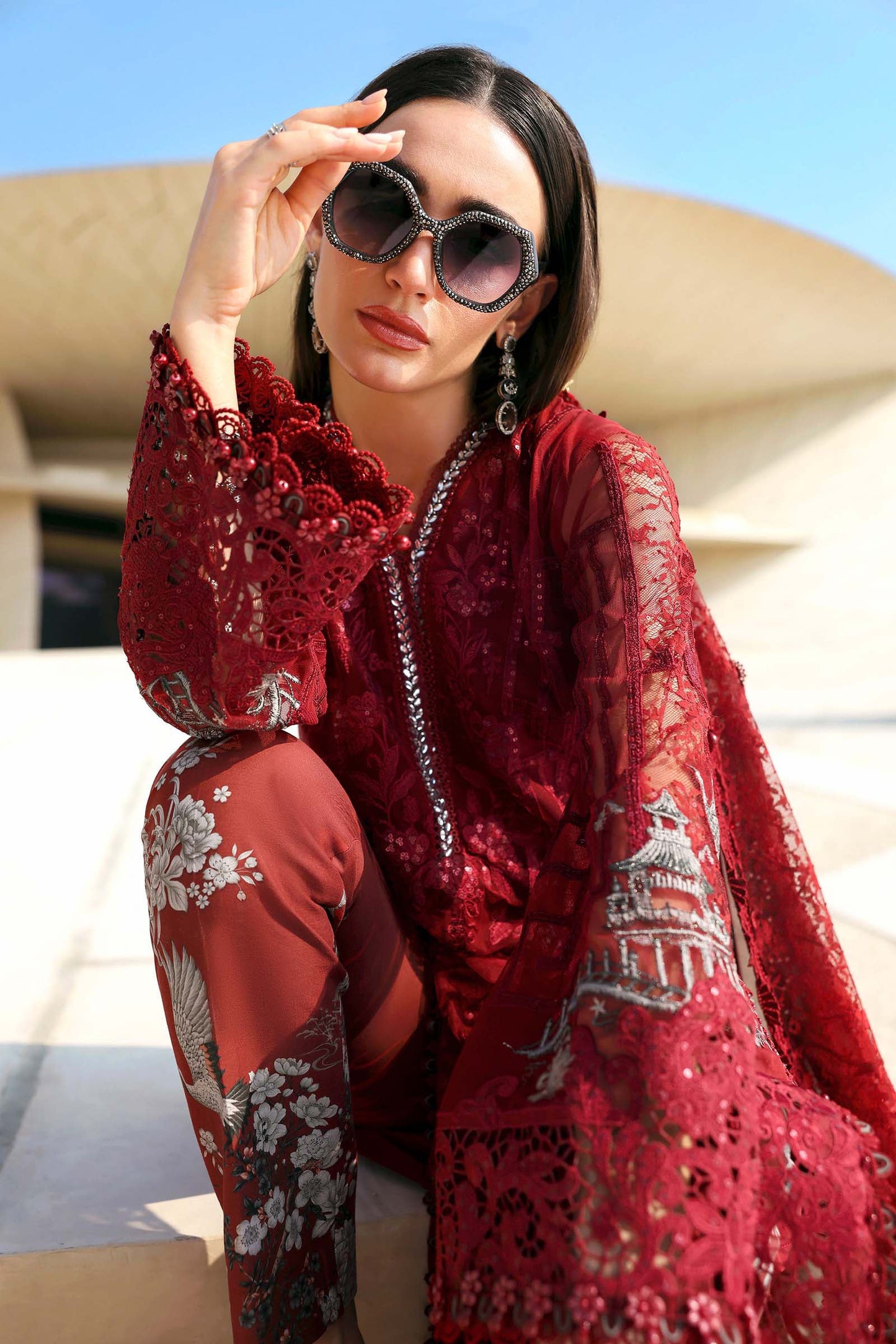 3 Piece Unstitched Embroidered Net Suit In Stock BARCODE:D-2607-A