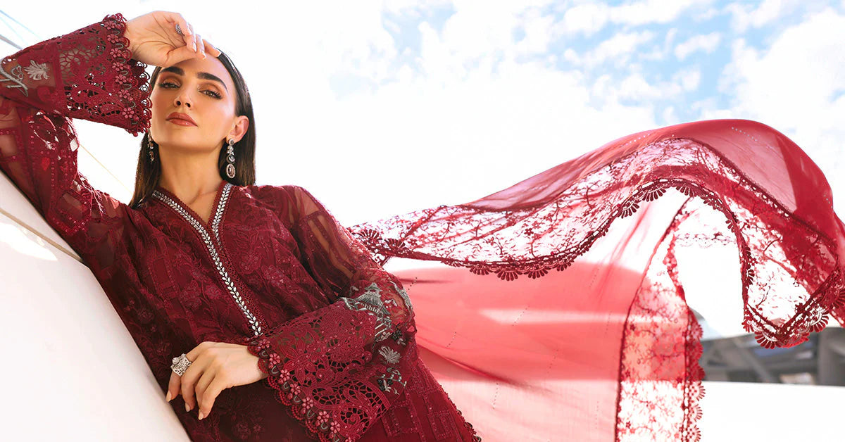 3 Piece Unstitched Embroidered Net Suit In Stock BARCODE:D-2607-A