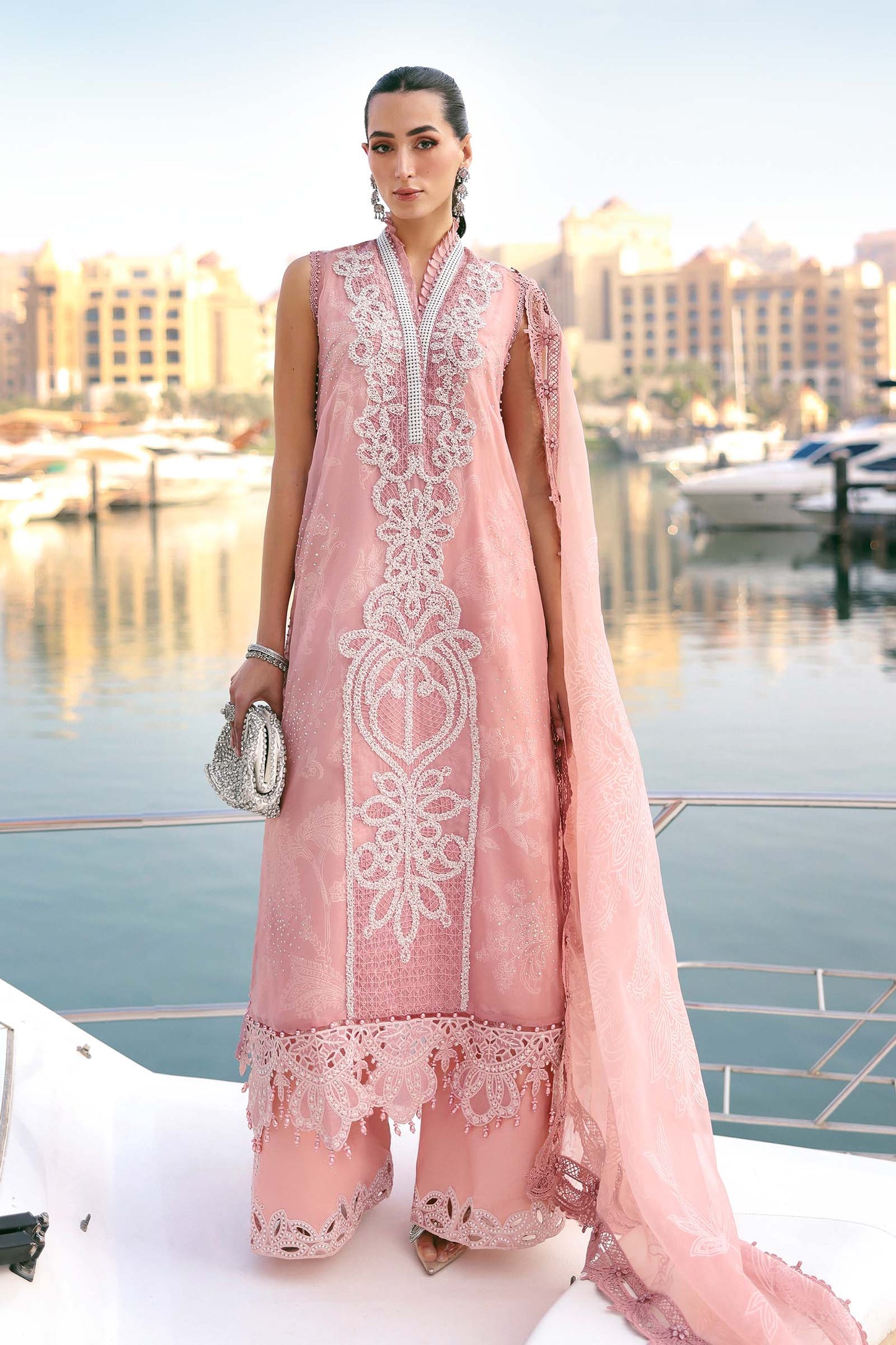 3 Piece Unstitched Embroidered Organza Suit In Stock BARCODE:D-2604-B