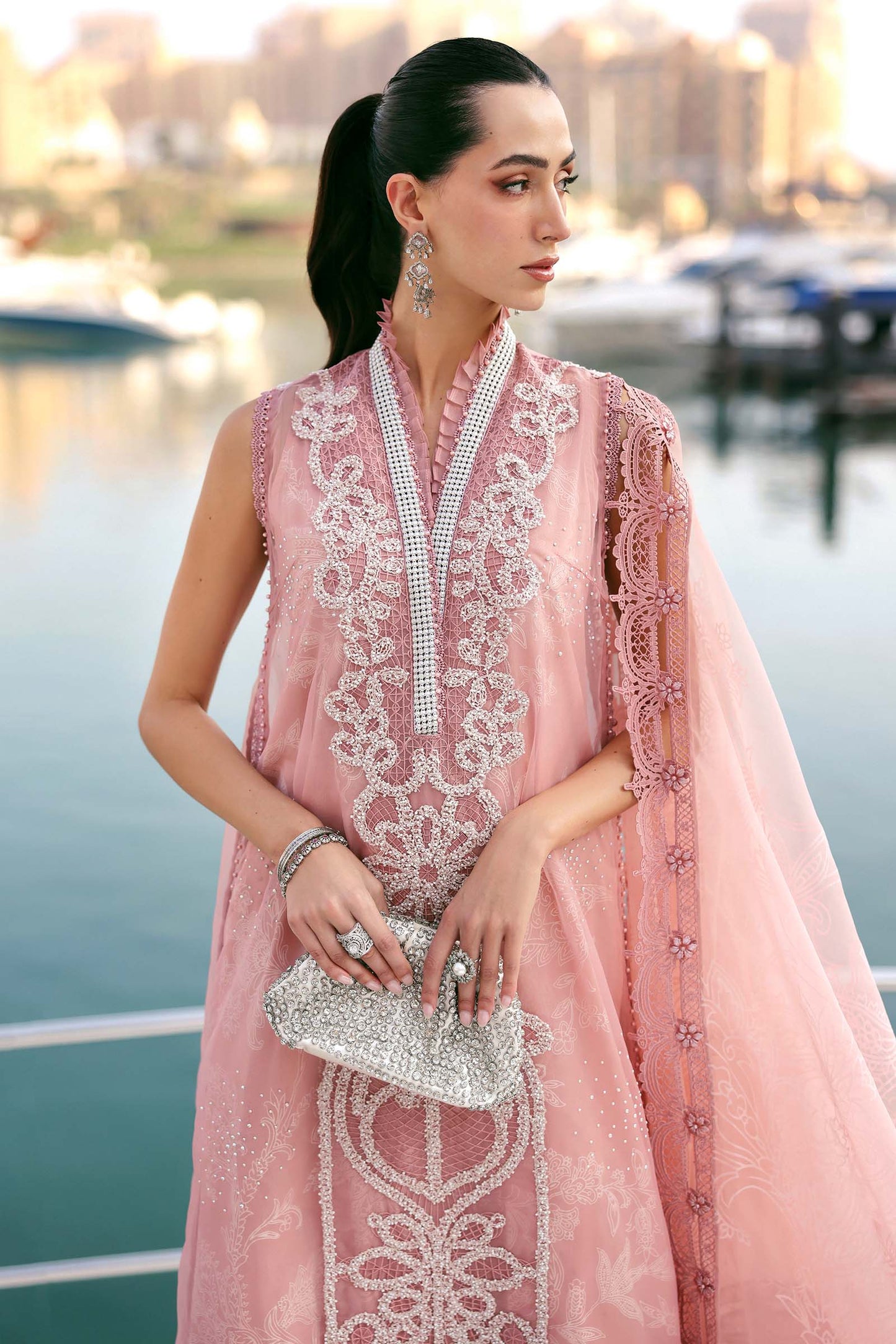 3 Piece Unstitched Embroidered Organza Suit In Stock BARCODE:D-2604-B