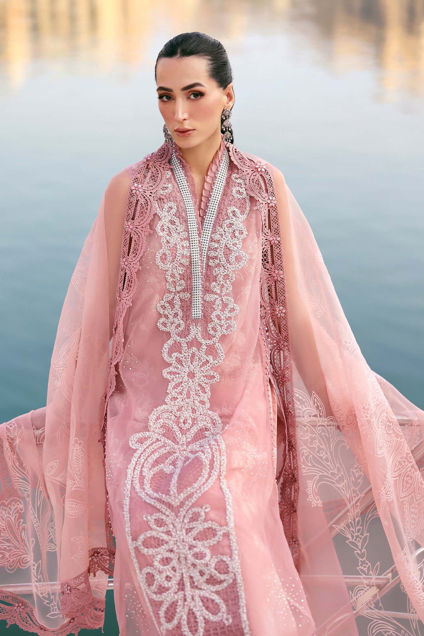 3 Piece Unstitched Embroidered Organza Suit In Stock BARCODE:D-2604-B