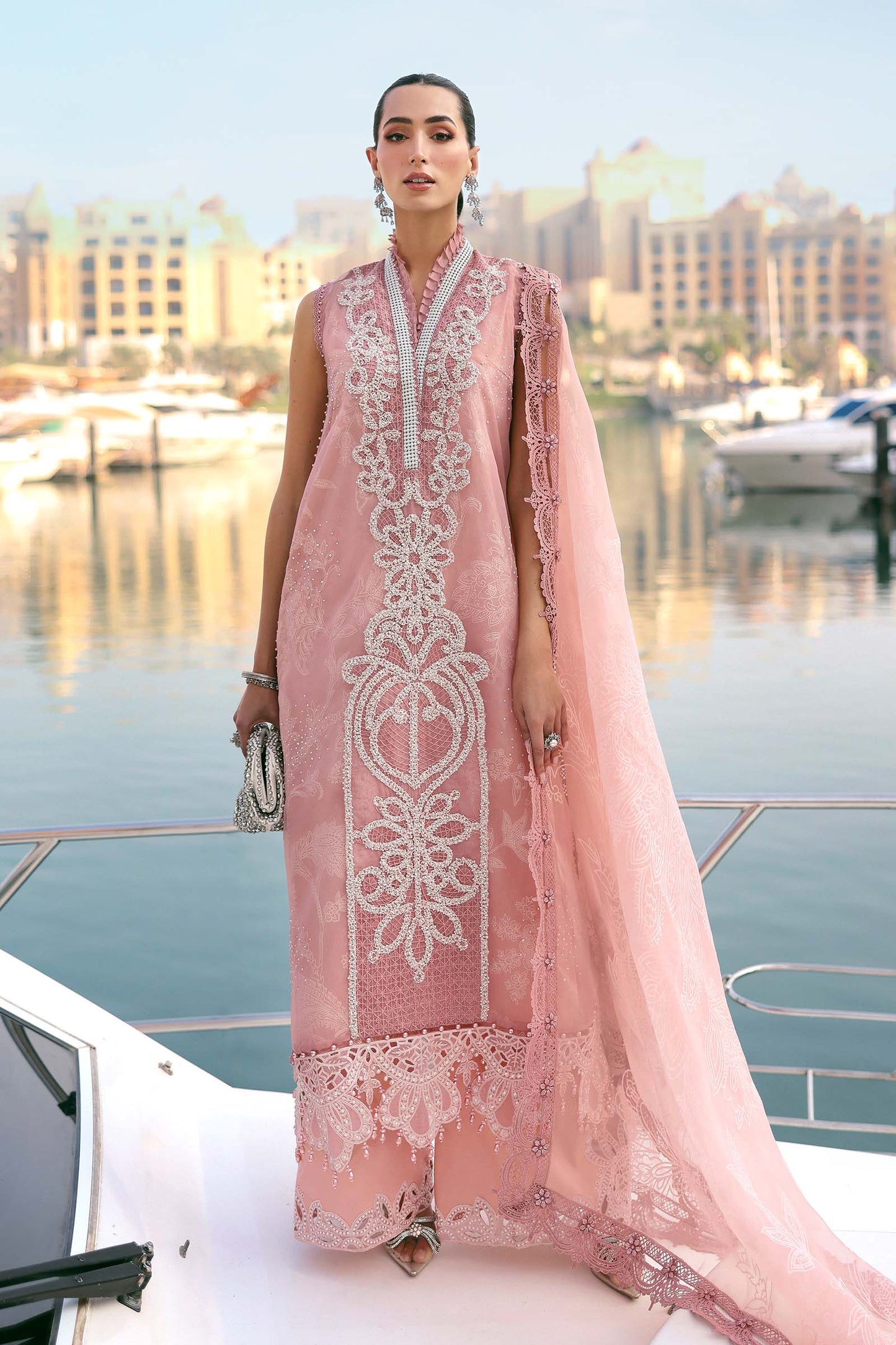 3 Piece Unstitched Embroidered Organza Suit In Stock BARCODE:D-2604-B