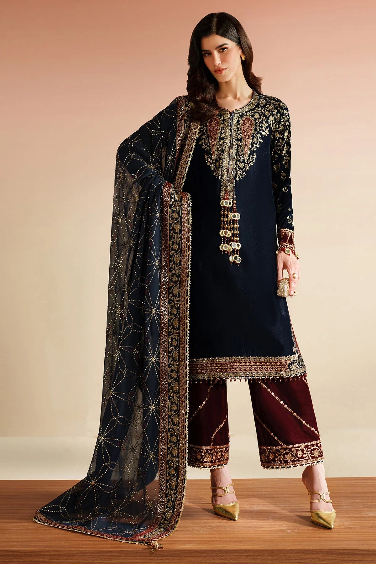 VELVET EMBROIDERED VELVET FORMAL
