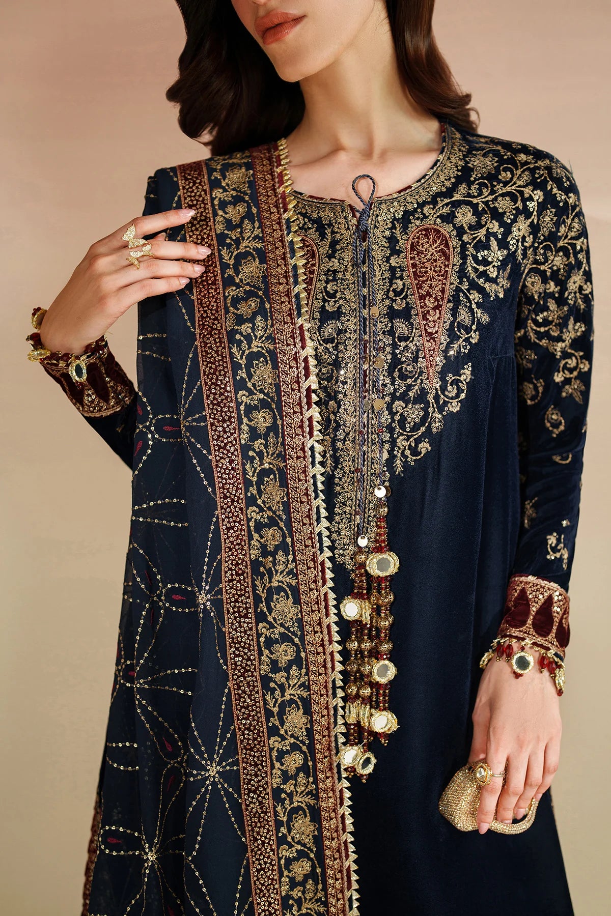 VELVET EMBROIDERED VELVET FORMAL