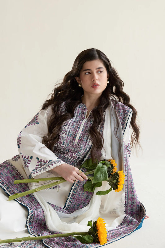 OFF-WHITE LUXURY EMBROIDERED LAWN 3PCS SET (NPA3-26406) | RAMADAN EDIT '26 | ZAIB