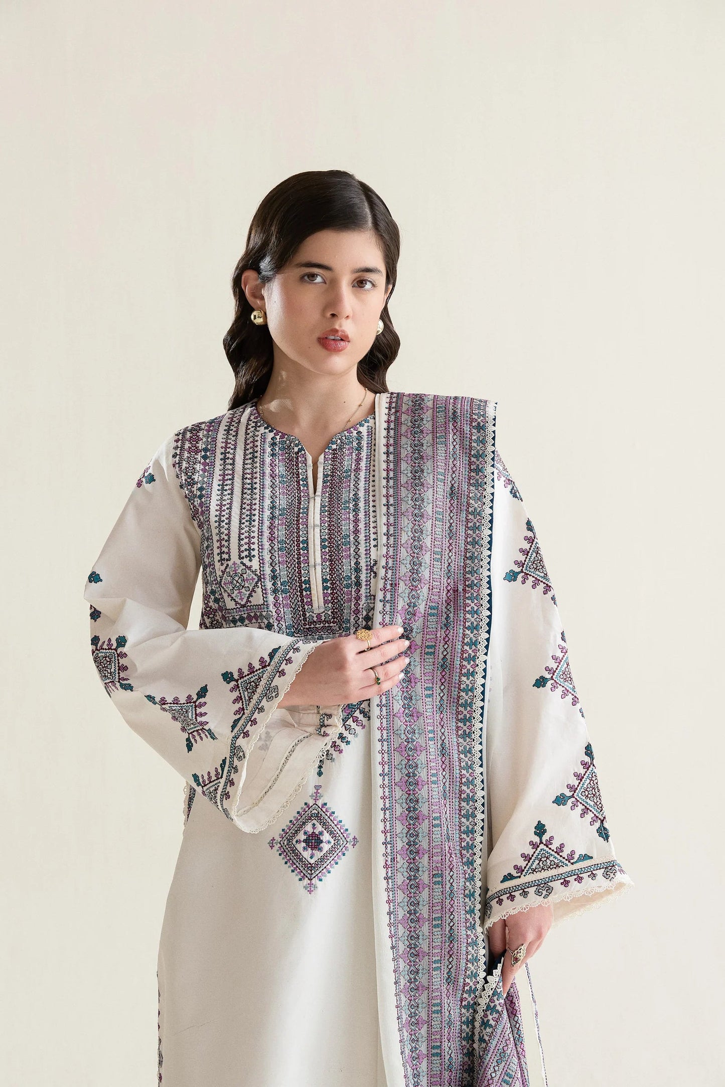 OFF-WHITE LUXURY EMBROIDERED LAWN 3PCS SET (NPA3-26406) | RAMADAN EDIT '26 | ZAIB