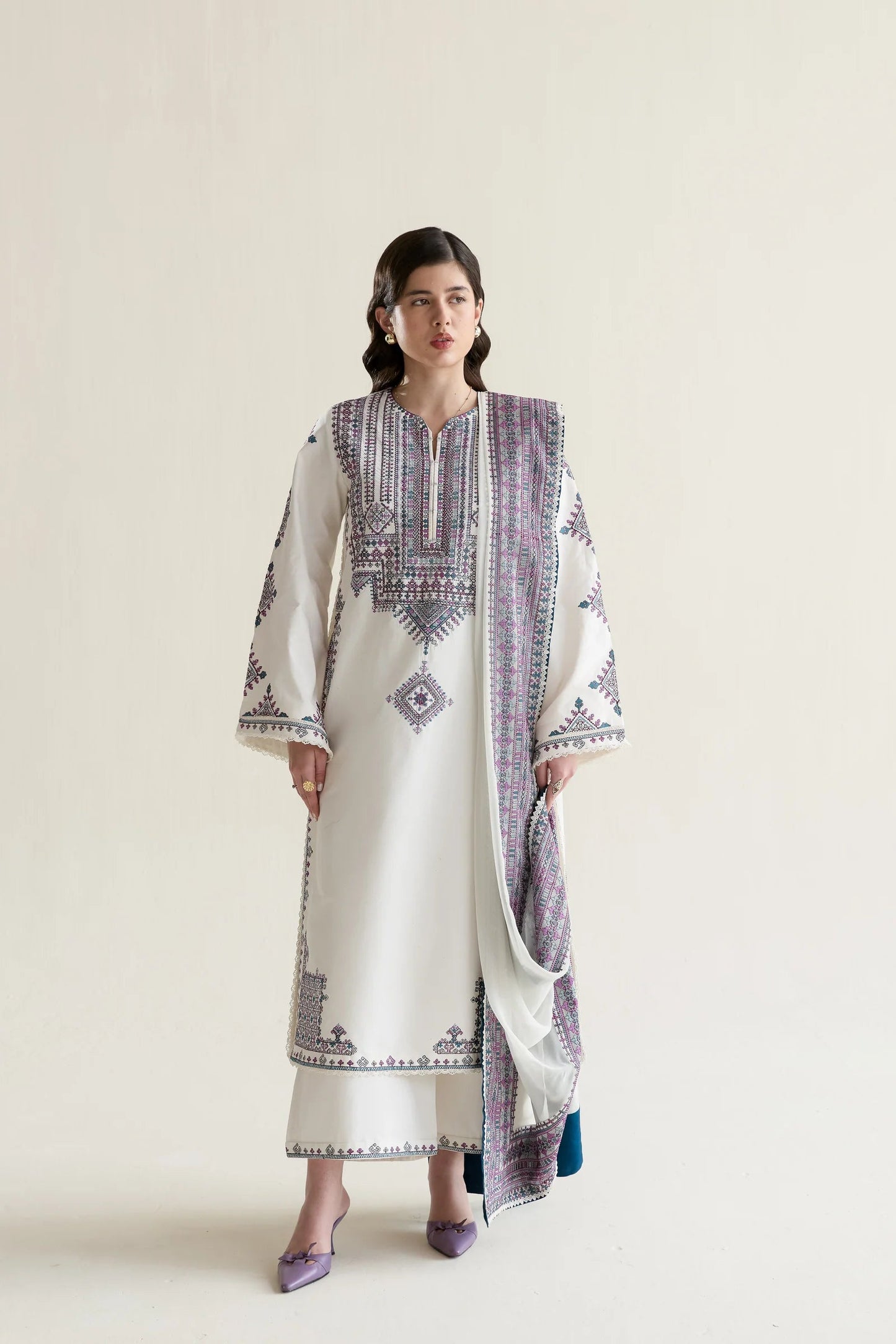 OFF-WHITE LUXURY EMBROIDERED LAWN 3PCS SET (NPA3-26406) | RAMADAN EDIT '26 | ZAIB
