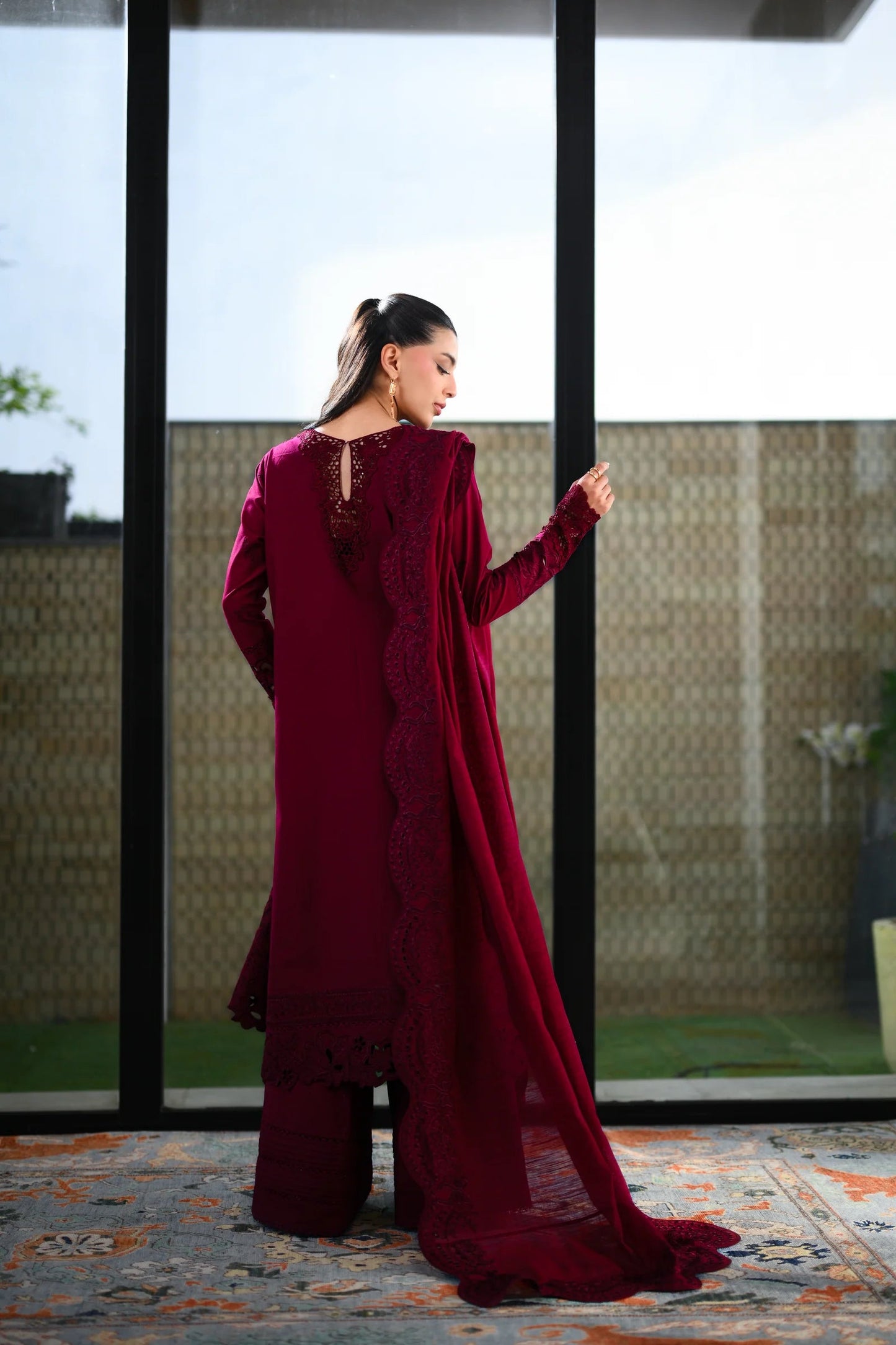 DEEP MAROON LUXURY EMBROIDERED LAWN (NEL-26601) | LUXURY LAWN X EID '26 | ZAIB