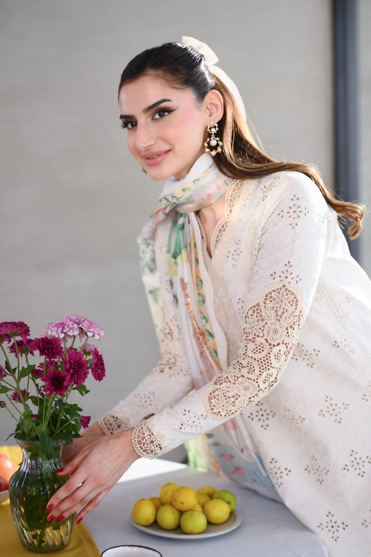 IVORY LUXURY EMBROIDERED LAWN SET (NEL-26604) | LUXURY LAWN X EID '26 | ZAIB