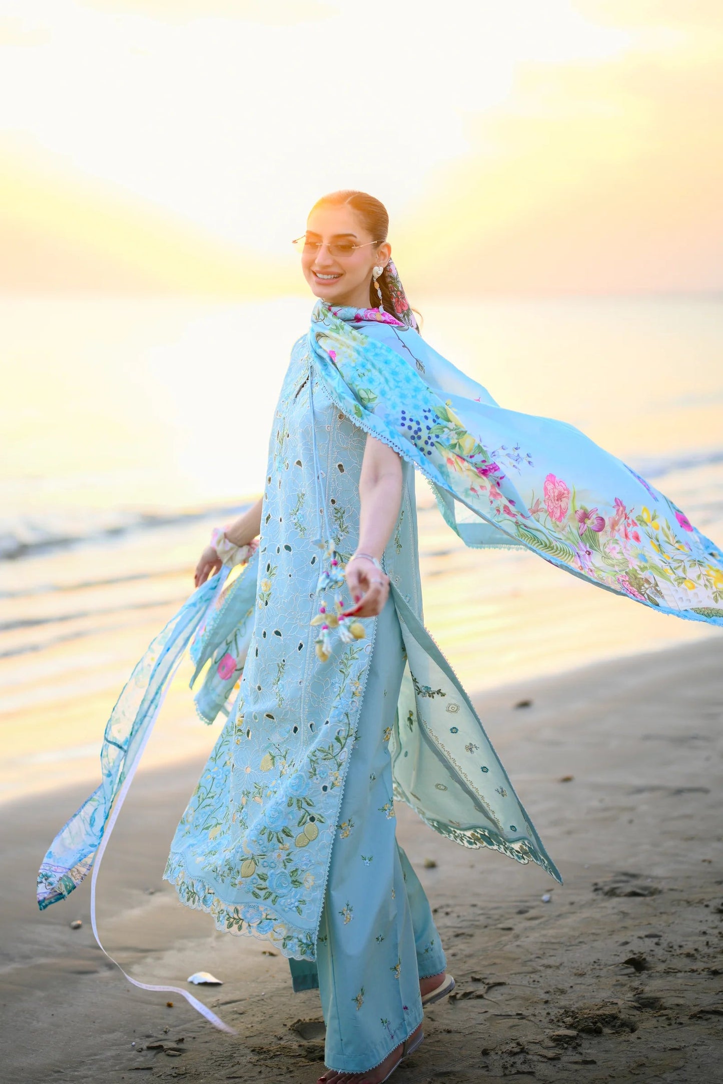 PASTEL AQUA BLUE LUXURY EMBROIDERED LUXURY LAWN SET (NEL-26606) | LUXURY LAWN X EID '26 | ZAIB