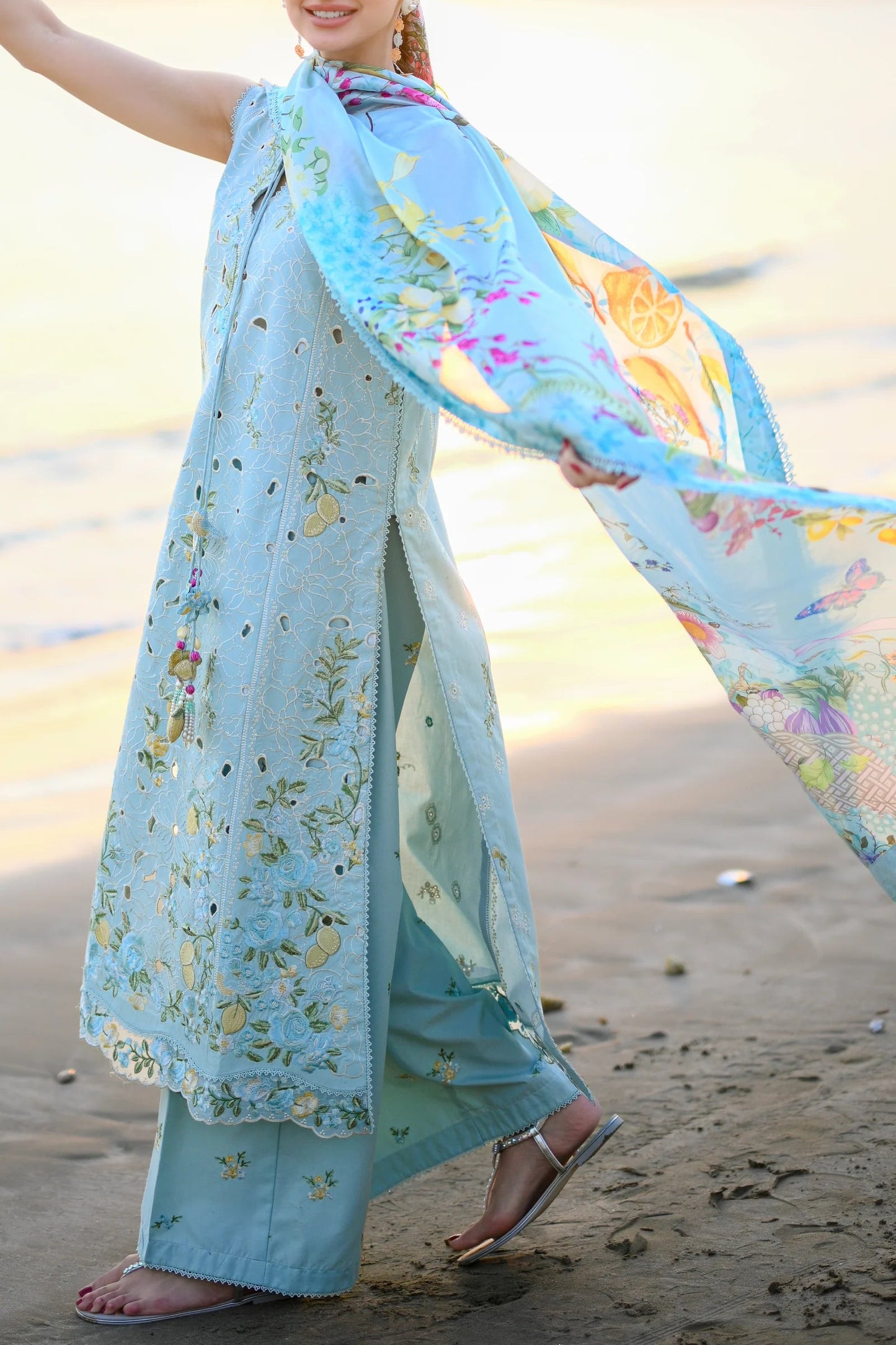 PASTEL AQUA BLUE LUXURY EMBROIDERED LUXURY LAWN SET (NEL-26606) | LUXURY LAWN X EID '26 | ZAIB