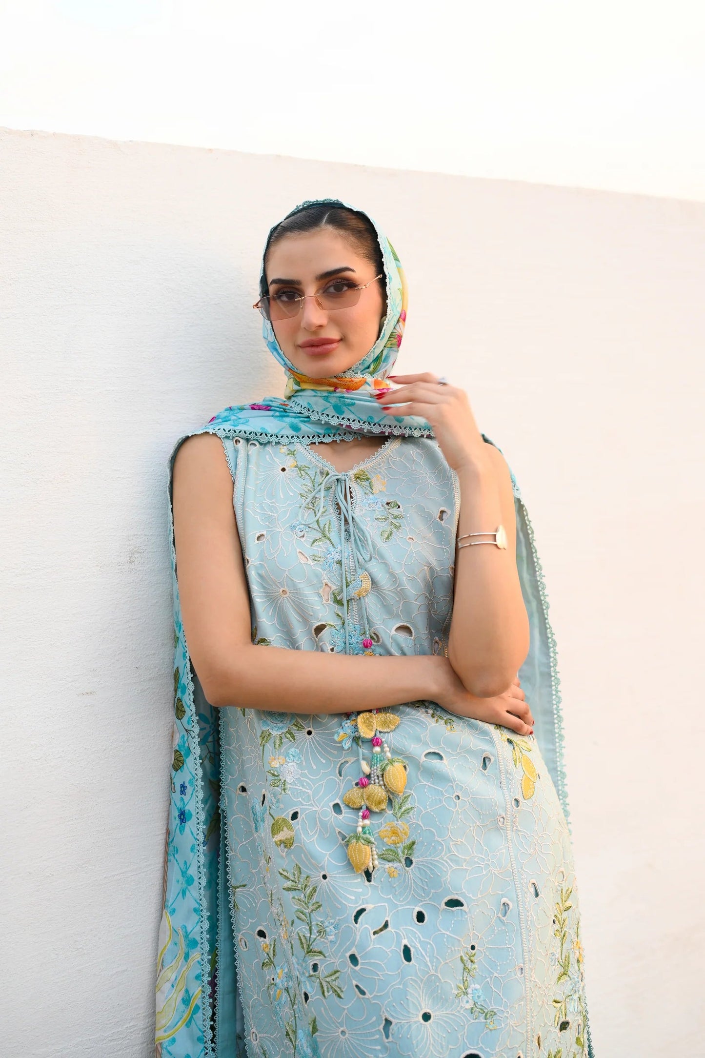 PASTEL AQUA BLUE LUXURY EMBROIDERED LUXURY LAWN SET (NEL-26606) | LUXURY LAWN X EID '26 | ZAIB