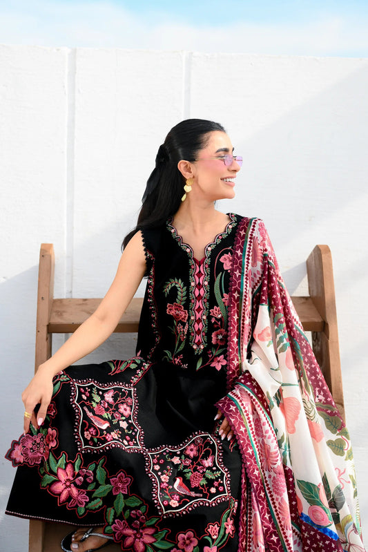 BLACK LUXURY EMBROIDERED LAWN 3PCS SET (NEL-26611) | LUXURY LAWN X EID '26 | ZAIB