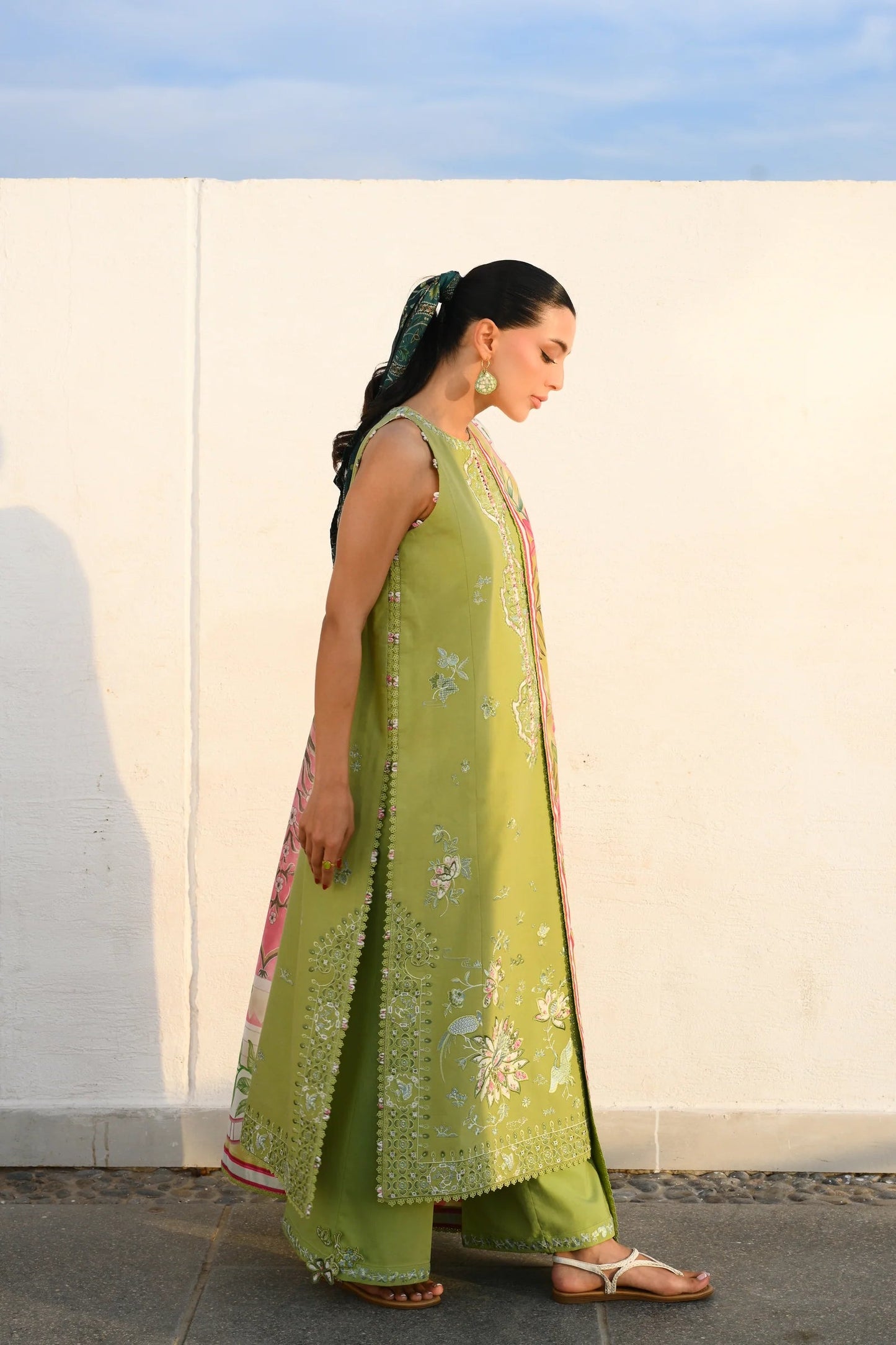 KIWI GREEN LUXURY EMBROIDERED LUXURY LAWN SET (NEL-26608) | LUXURY LAWN X EID '26 | ZAIB