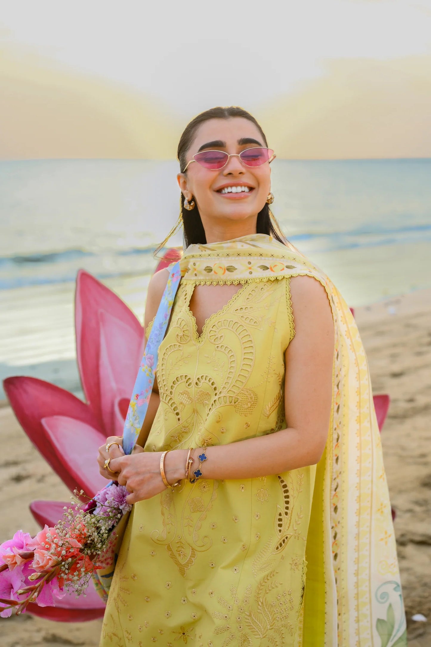 PASTEL LIME YELLOW LUXURY EMBROIDERED LUXURY LAWN SET (NEL-26607) | LUXURY LAWN X EID '26 | ZAIB