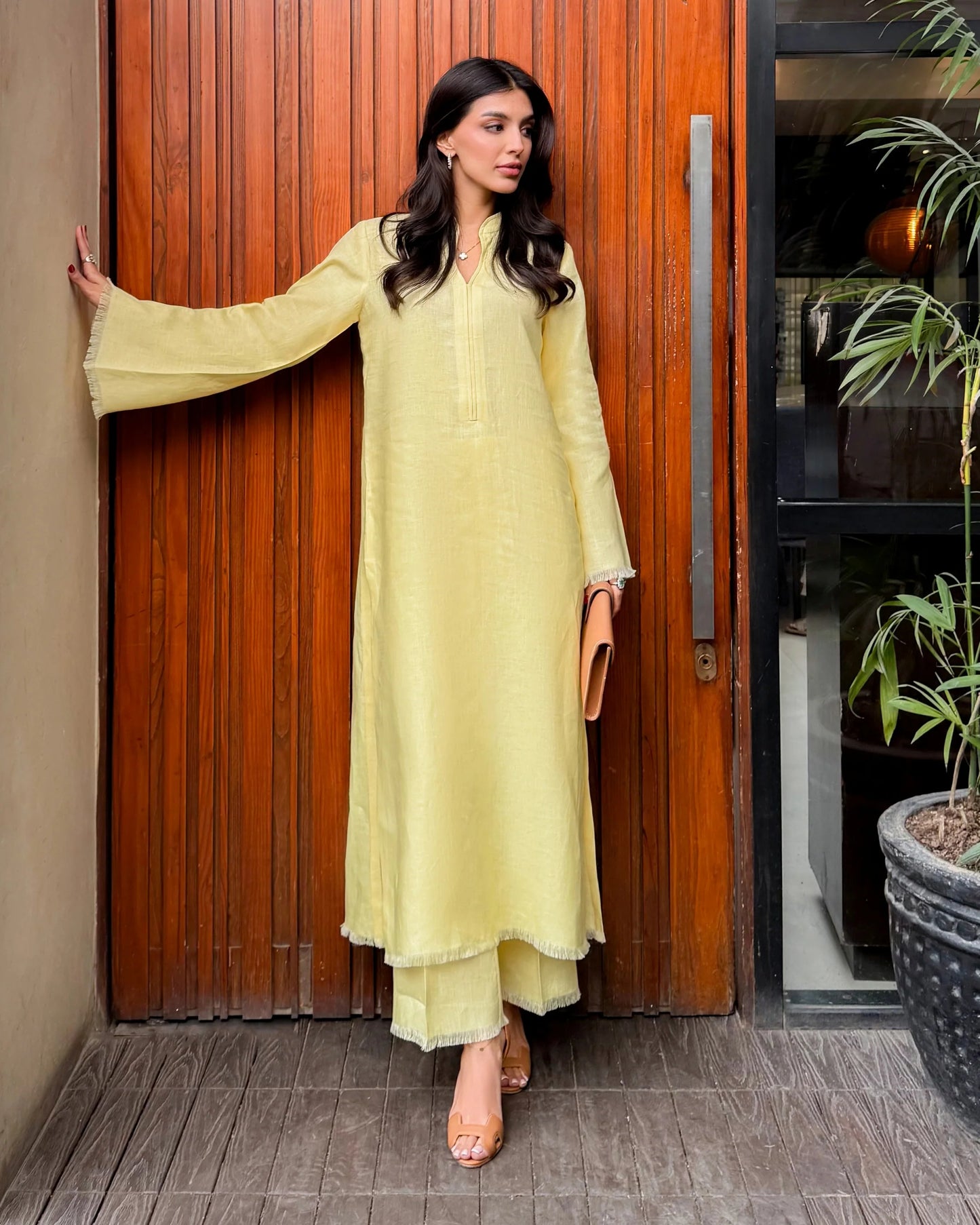 Light Yellow Linen Fringe Set | LIRA