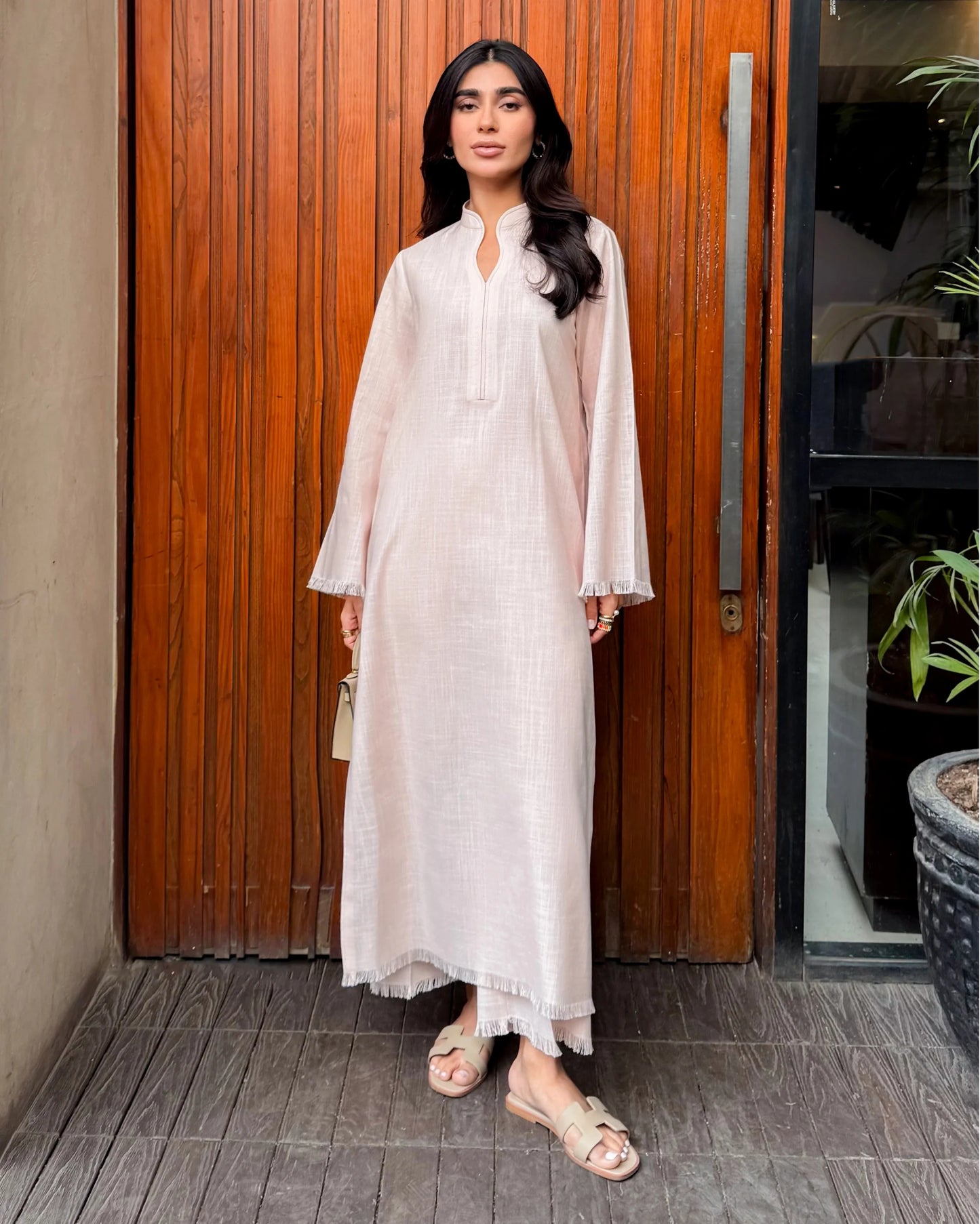 Light Pink Linen Fringe Set | LIRA