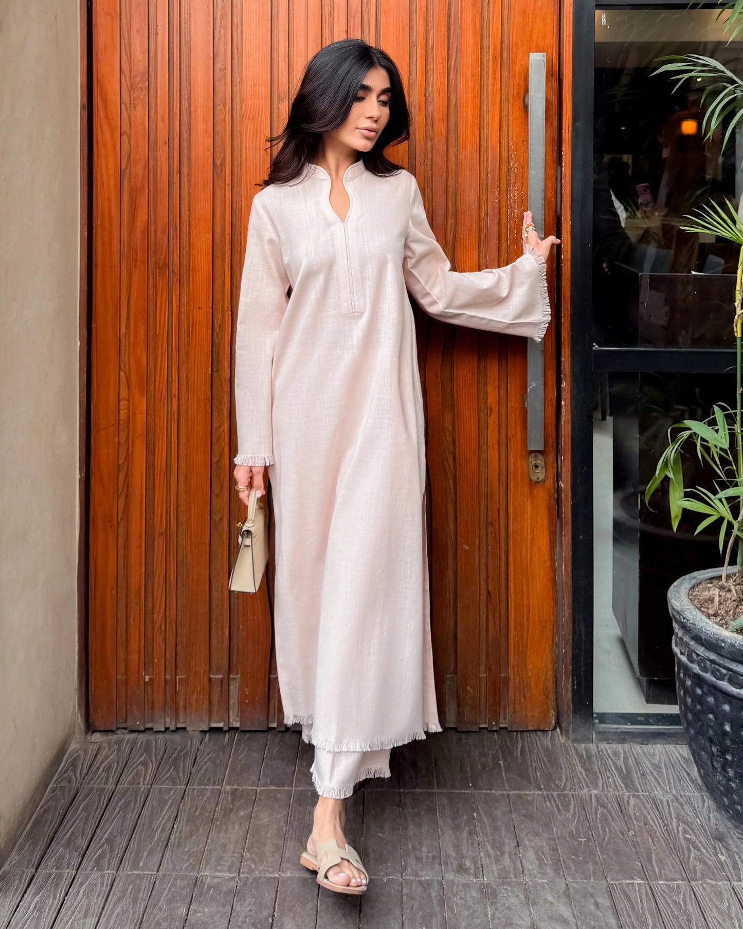 Light Pink Linen Fringe Set | LIRA