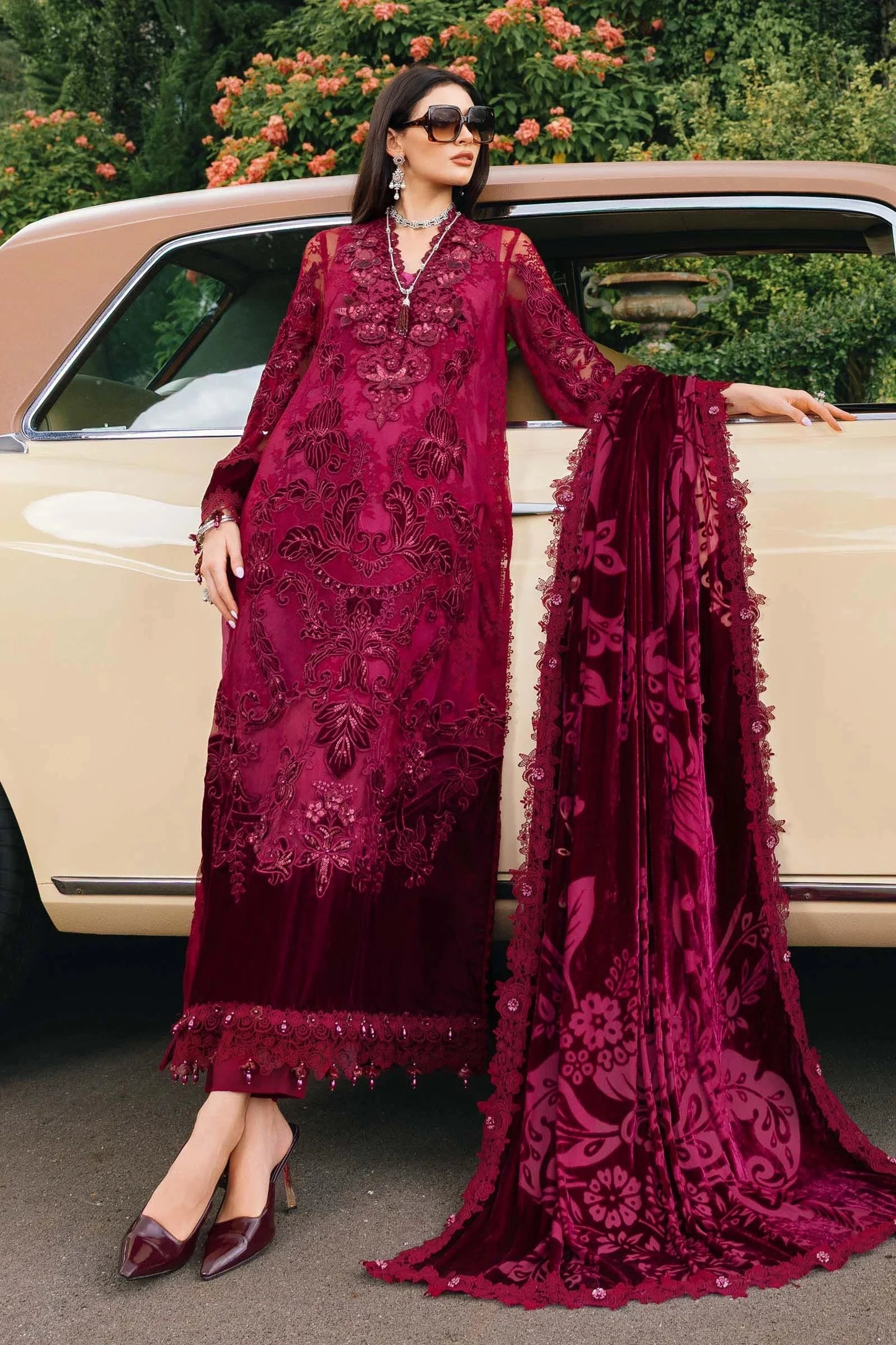Maria.B Winter Luxe '25  Embroidered Chantilly Suit | Wl-1308