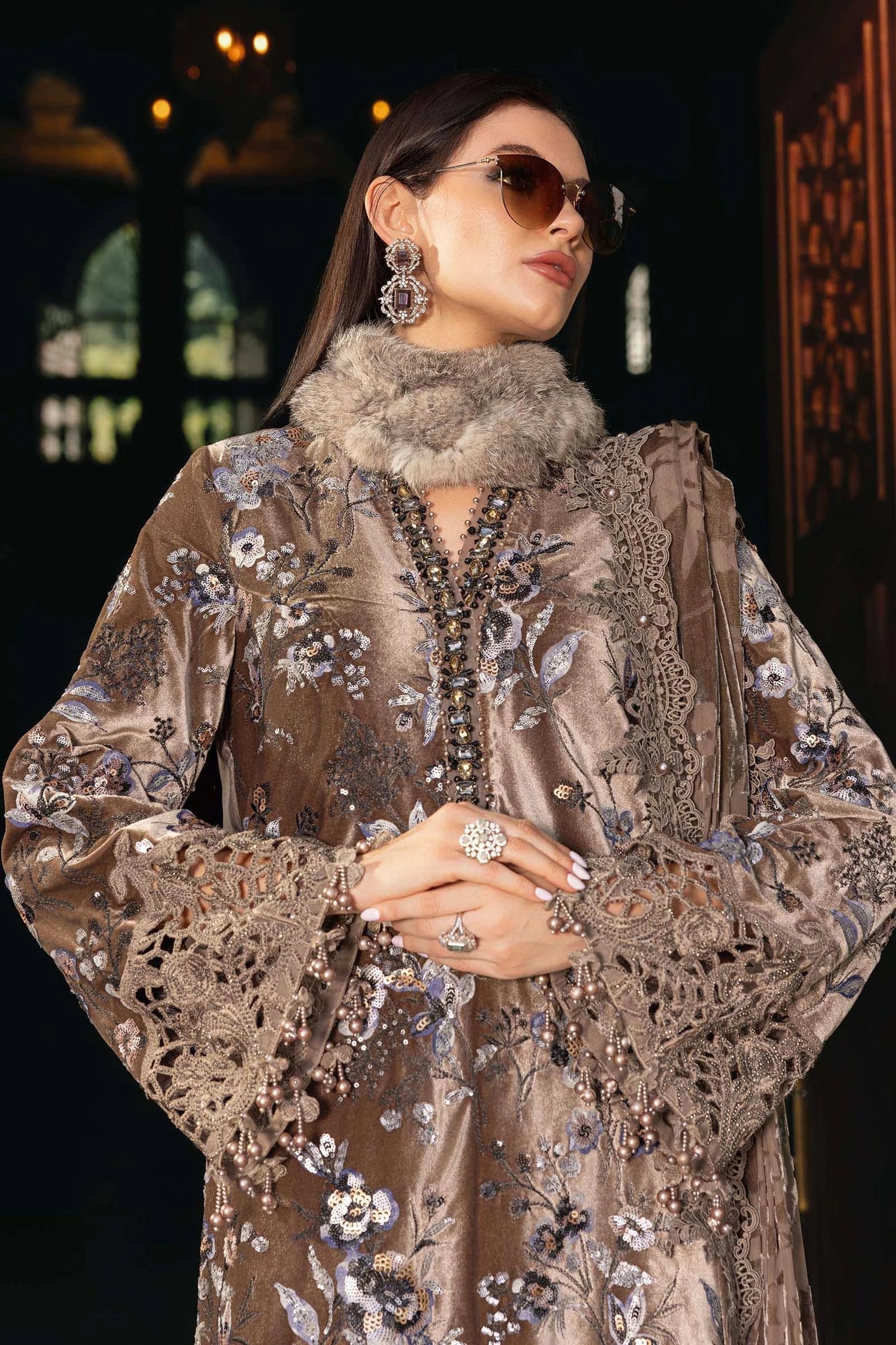Maria.B Winter Luxe '25 - 3 Piece Embroidered Velvet Suit | Wl-1303