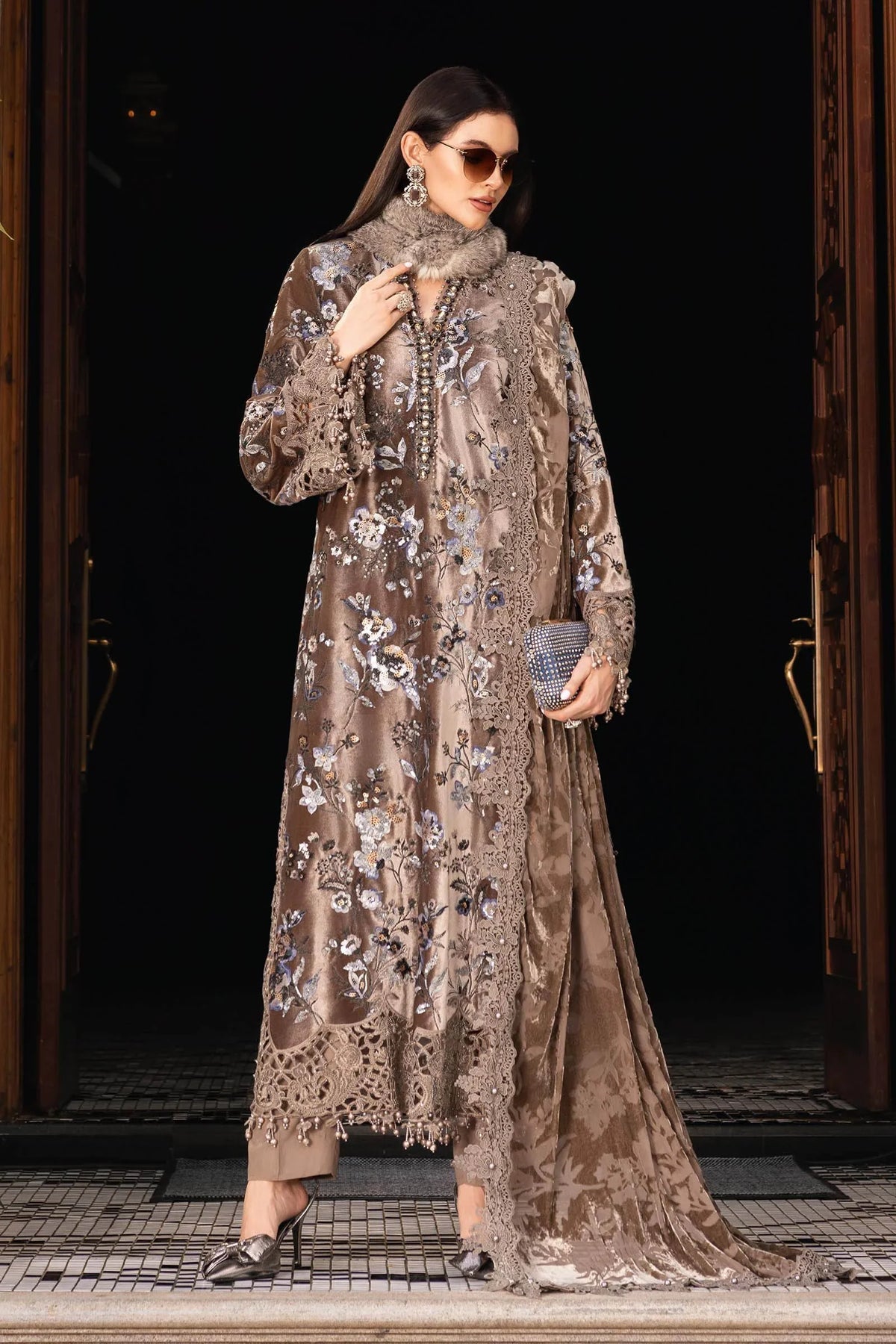 Maria.B Winter Luxe '25 - 3 Piece Embroidered Velvet Suit | Wl-1303