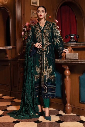 Maria.B Winter Luxe '25 - 3 Piece  Embroidered Velvet Suit | Wl-130