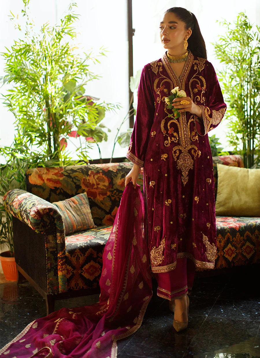 Miyera Berry Shirt And Dupatta | Velvet | FARAH TALIB AZIZ Regular