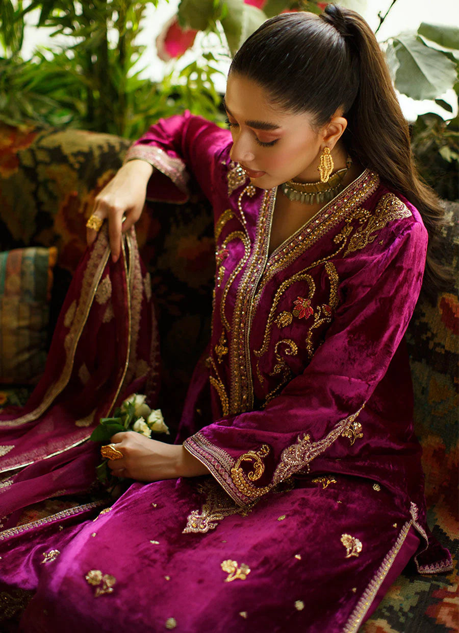 Miyera Berry Shirt And Dupatta | Velvet | FARAH TALIB AZIZ Regular