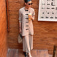 Taupe Mandarin Buttoned Set | New Arrivals | LIRA