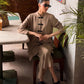 Taupe Mandarin Buttoned Set | New Arrivals | LIRA