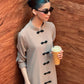 Taupe Mandarin Buttoned Set | New Arrivals | LIRA