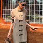 Taupe Mandarin Buttoned Set | New Arrivals | LIRA