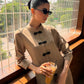 Taupe Mandarin Buttoned Set | New Arrivals | LIRA