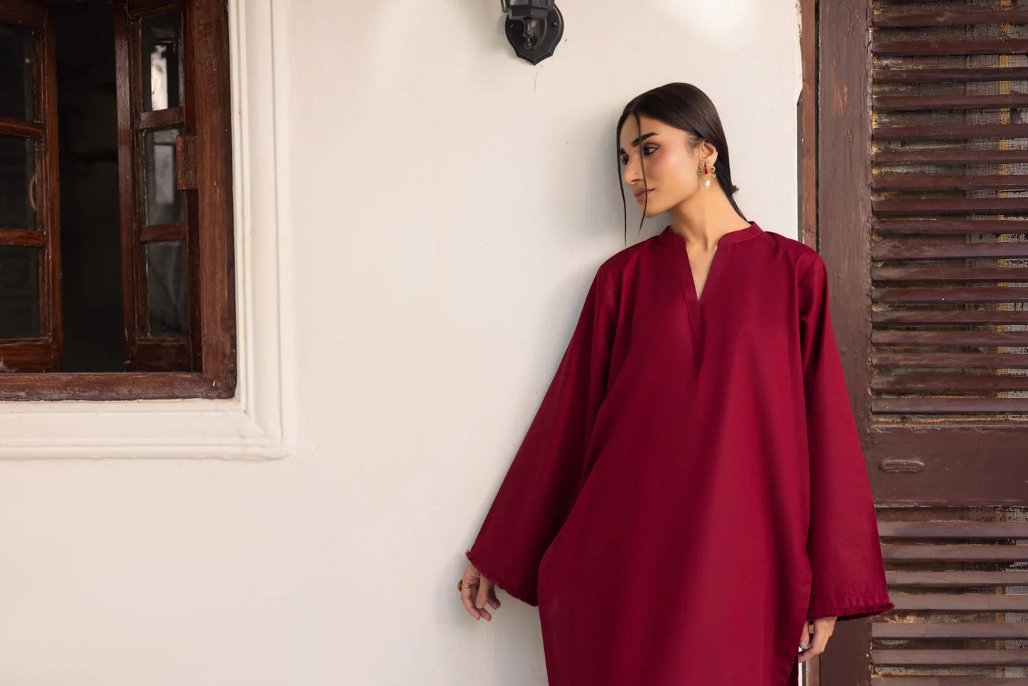 2PC Embroidered Khaddar MSK 05 – Maroon | Winter Solids | Silayi Pret