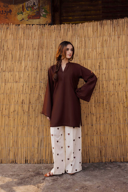 2PC Embroidered Khaddar MSK 05 – Dark Brown | Winter Solids | Silayi Pret