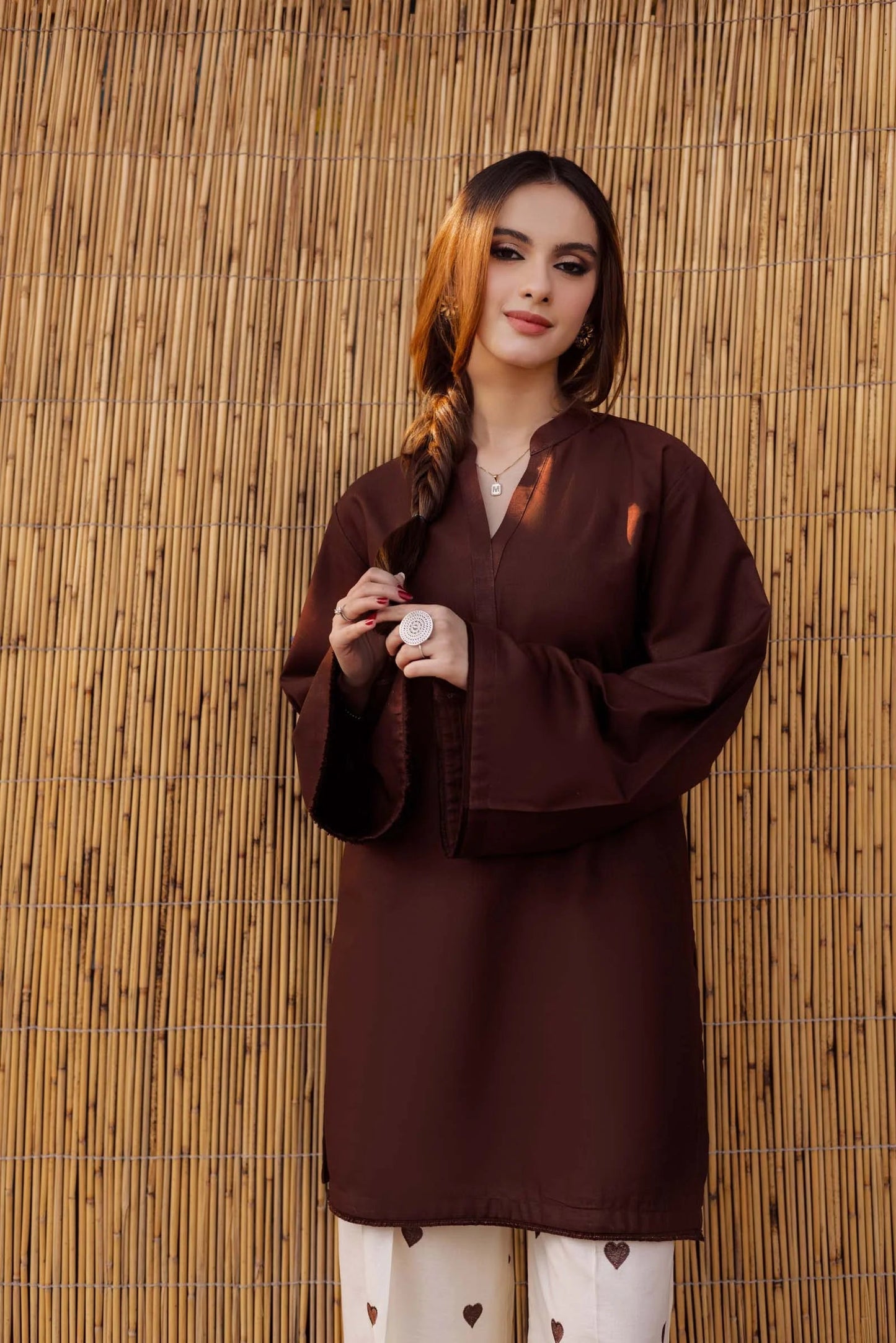 2PC Embroidered Khaddar MSK 05 – Dark Brown | Winter Solids | Silayi Pret