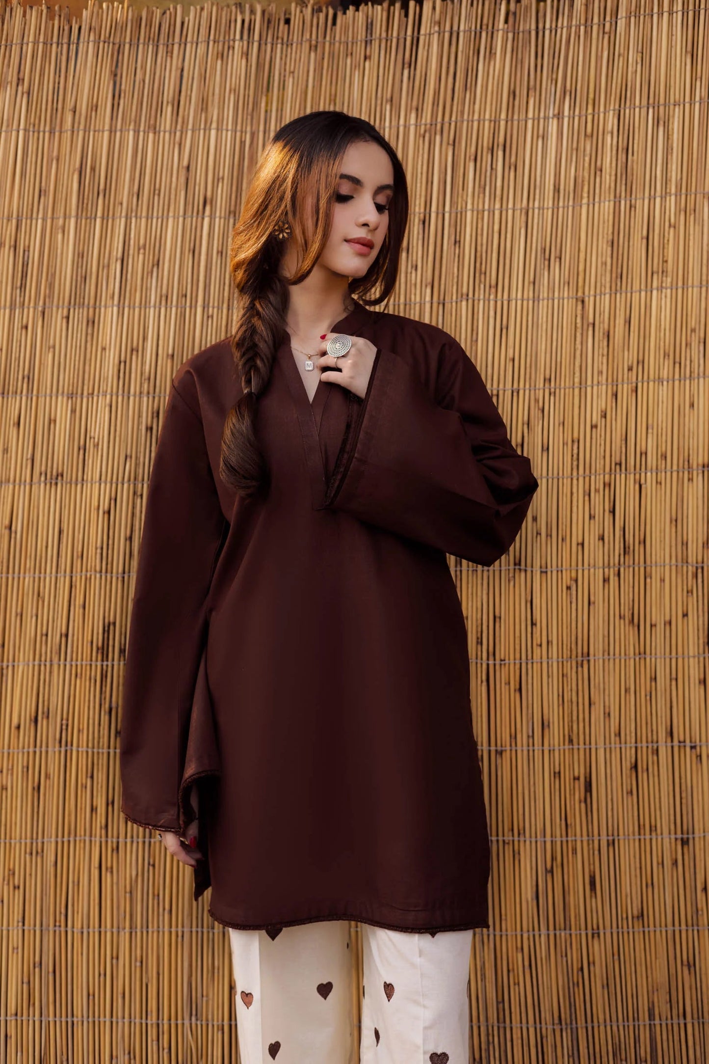 2PC Embroidered Khaddar MSK 05 – Dark Brown | Winter Solids | Silayi Pret