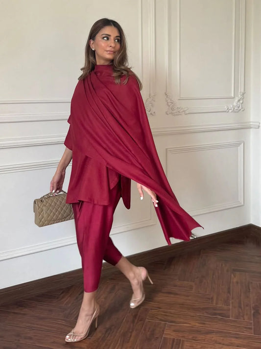 Bare Set in Wine Red | Bare By Zehra Saleem