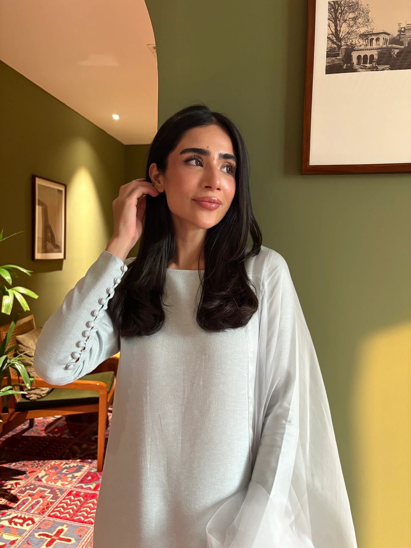 Muted Grey-Blue Buttoned Set | Sak Atelier