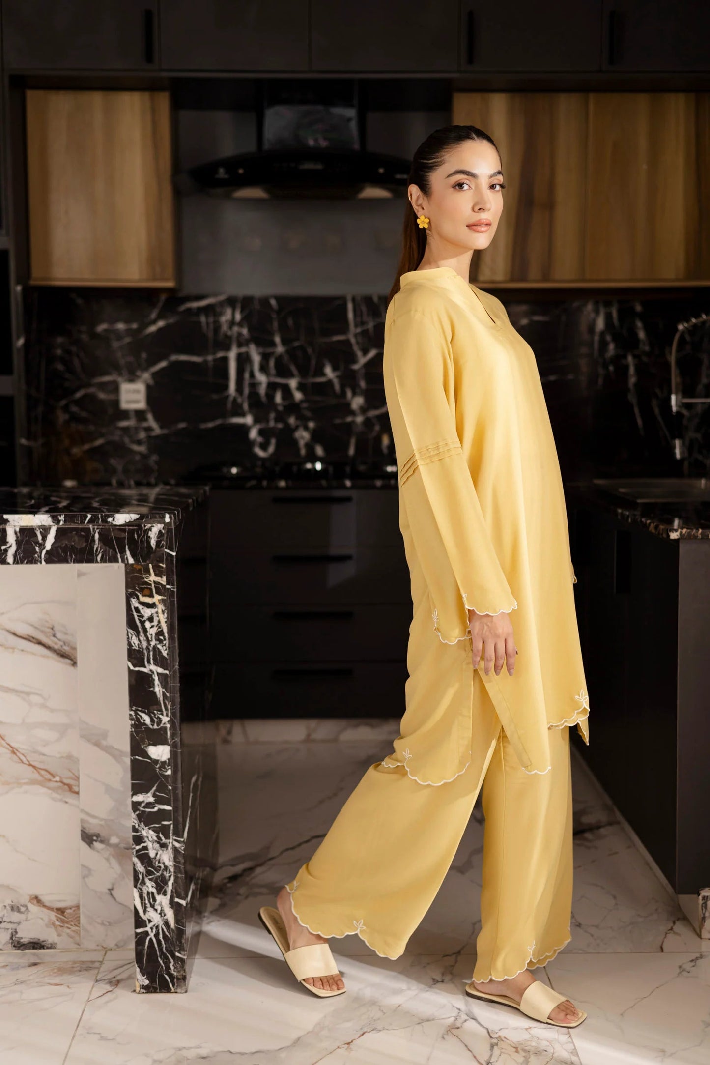 Embroidered Solid 2PC Dress - SP-04 Butter Yellow | Georgette Solids | Silayi Pret Regular