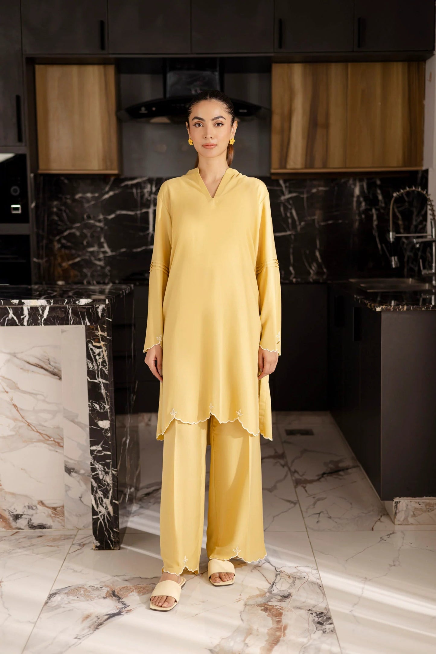 Embroidered Solid 2PC Dress - SP-04 Butter Yellow | Georgette Solids | Silayi Pret Regular