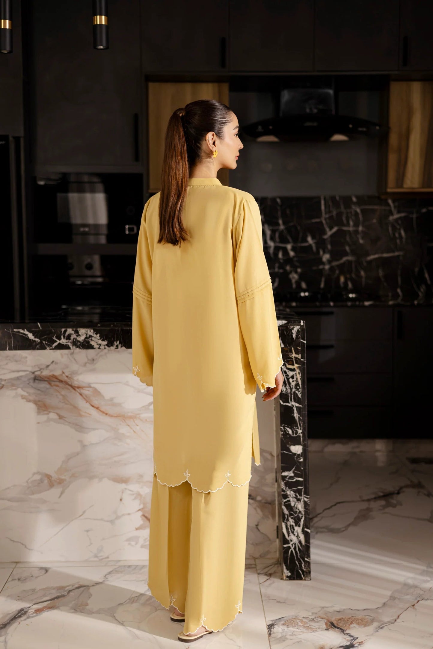 Embroidered Solid 2PC Dress - SP-04 Butter Yellow | Georgette Solids | Silayi Pret Regular