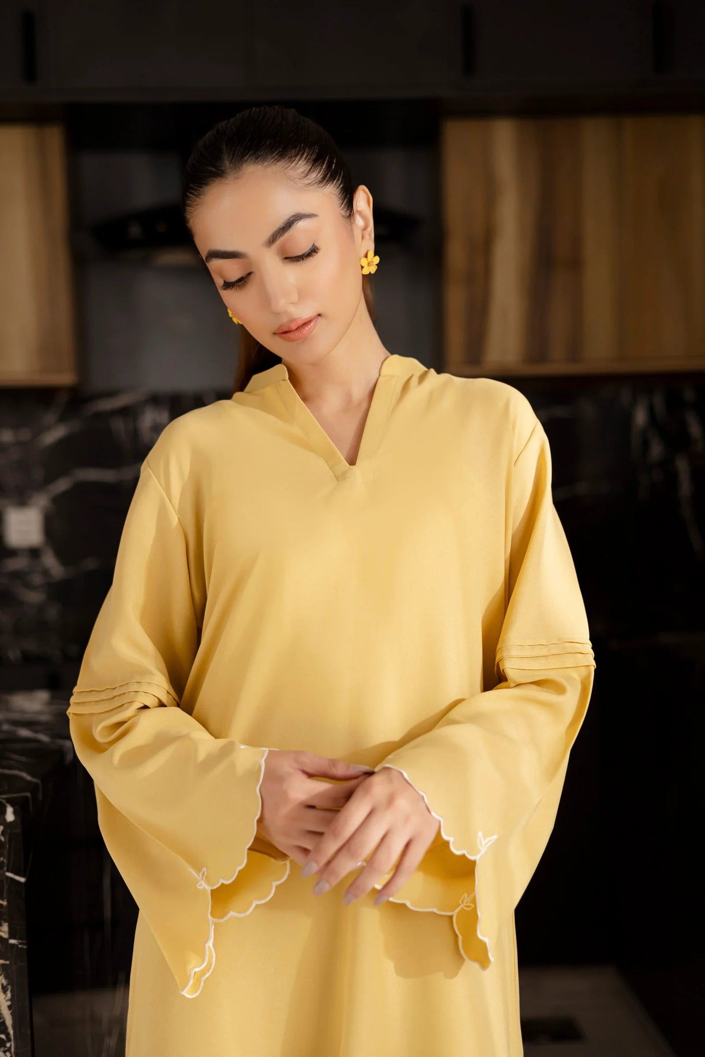 Embroidered Solid 2PC Dress - SP-04 Butter Yellow | Georgette Solids | Silayi Pret Regular