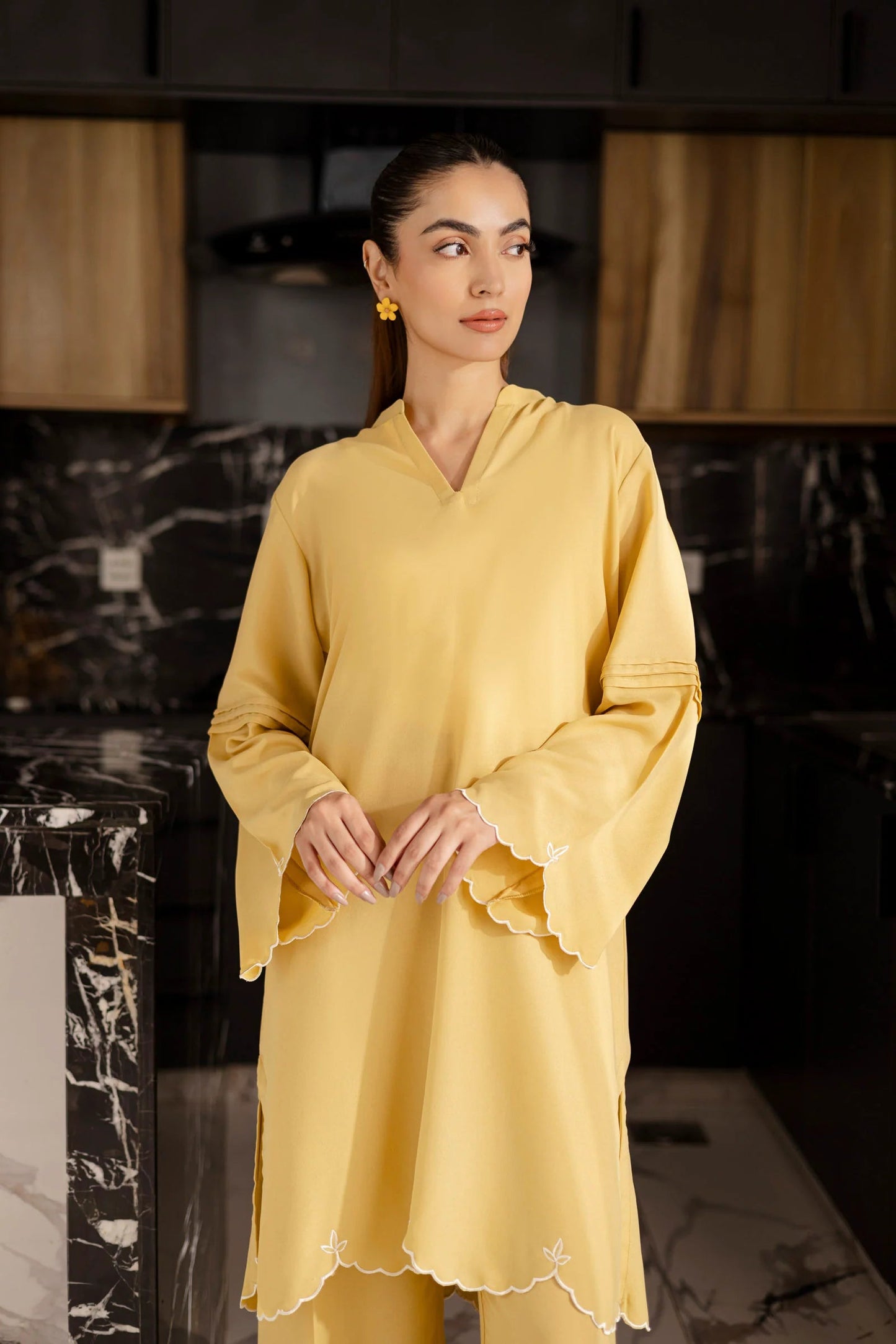 Embroidered Solid 2PC Dress - SP-04 Butter Yellow | Georgette Solids | Silayi Pret Regular