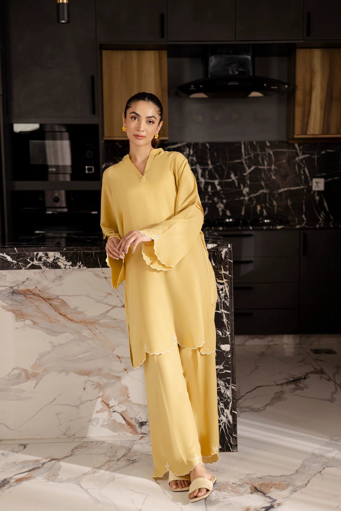 Embroidered Solid 2PC Dress - SP-04 Butter Yellow | Georgette Solids | Silayi Pret Regular