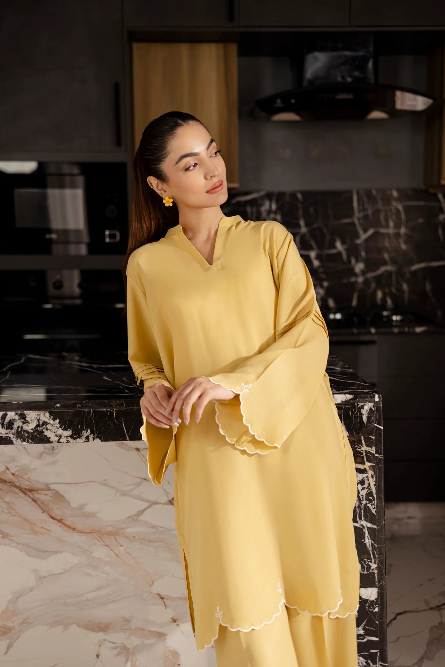Embroidered Solid 2PC Dress - SP-04 Butter Yellow | Georgette Solids | Silayi Pret Regular